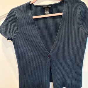 New York & Company Navy Ribbed Knit Top
